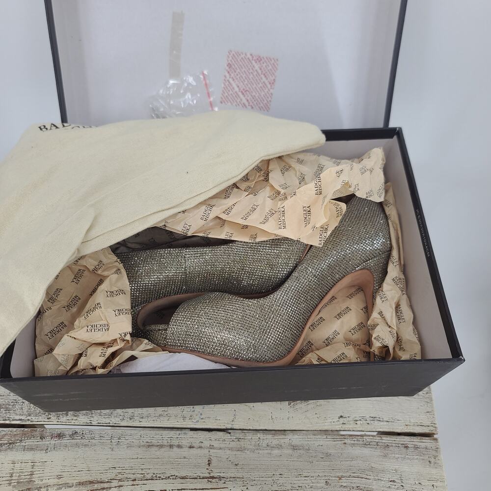 Badgley Mischka Cassidy II Peep Toe Heels Sz 7 Silver sparkle Pumps Party formal - Picture 10 of 12